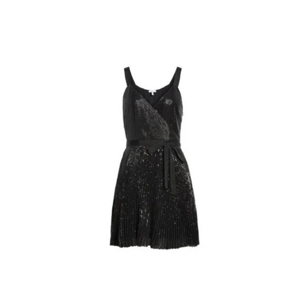 Joie Itara Dress Large Black “caviar” Sequined Mini Dress Pleats New $368 Retail